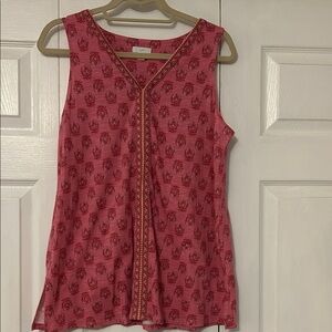 J. Jill Rose-Pink Printed V-Neck Sleeveless Top